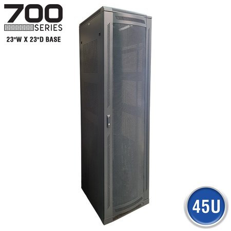 QUEST MFG Floor Enclosure Server Cabinet, Vented Mesh Door, 45U, 7' x 23"W x 23"D, Black FE7019-45-02